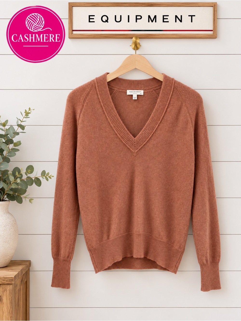 EQUIPMENT Cashmere V-Neck Sweater – Dusty Rose – XS
